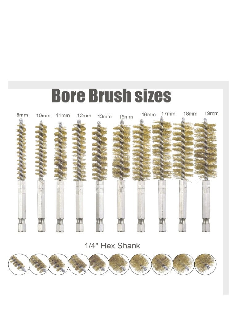 Yakumuz 10 Pack Bore Brush for Drill, Yakumuz Brass Bore Brush Drill, Stainless Steel Bore Cleaning Brush Set 1/4 Inch Hex Shank for Power Drill Impact Driver - Image 2