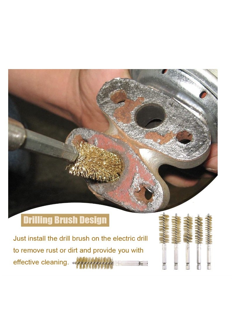 Yakumuz 10 Pack Bore Brush for Drill, Yakumuz Brass Bore Brush Drill, Stainless Steel Bore Cleaning Brush Set 1/4 Inch Hex Shank for Power Drill Impact Driver - Image 5
