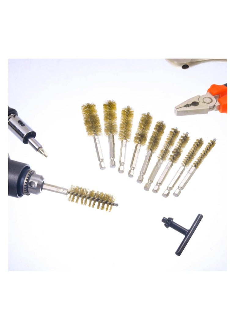 Yakumuz 10 Pack Bore Brush for Drill, Yakumuz Brass Bore Brush Drill, Stainless Steel Bore Cleaning Brush Set 1/4 Inch Hex Shank for Power Drill Impact Driver - Image 4