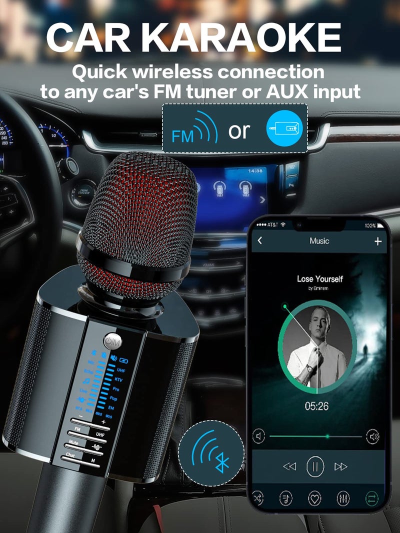 BONAOK Karaoke Microphone,2023 Bluetooth Wireless Microphone UHF Karaoke Mic Speaker,Portable Handheld Karaoke Machine for Adults Kids Singing Compatible with Car/Phones/PC G20,Black - Image 3
