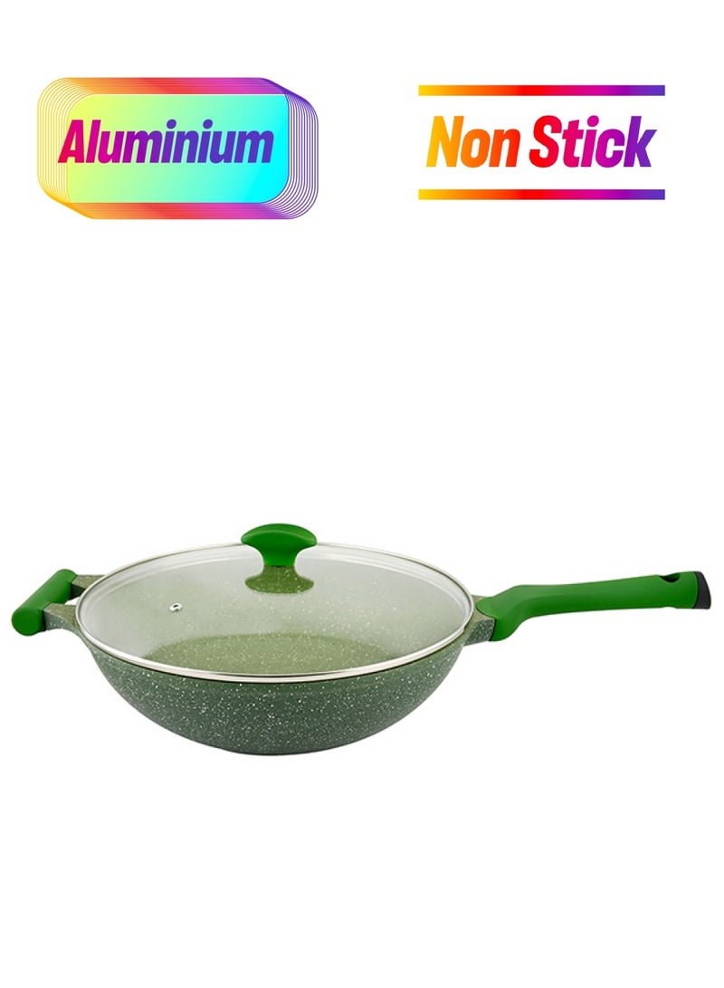 Prestige Granite Non-Stick Aluminium Wok Pan With Lid Green - Image 1