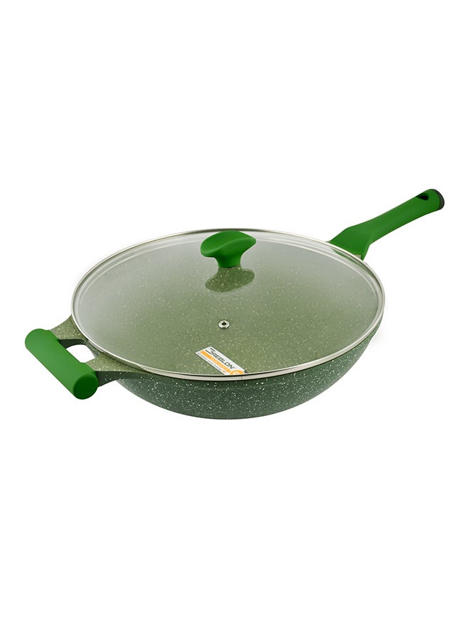 Prestige Granite Non-Stick Aluminium Wok Pan With Lid Green - Image 2