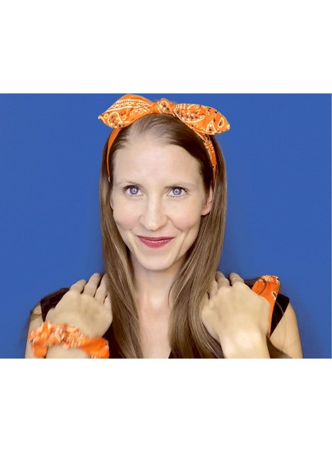 Shimmer Anna Shine Halloween And Fall Knotted Bandana Headbands And Scrunchies For Women And Girls (Orange Knotted Bandana) - Image 3