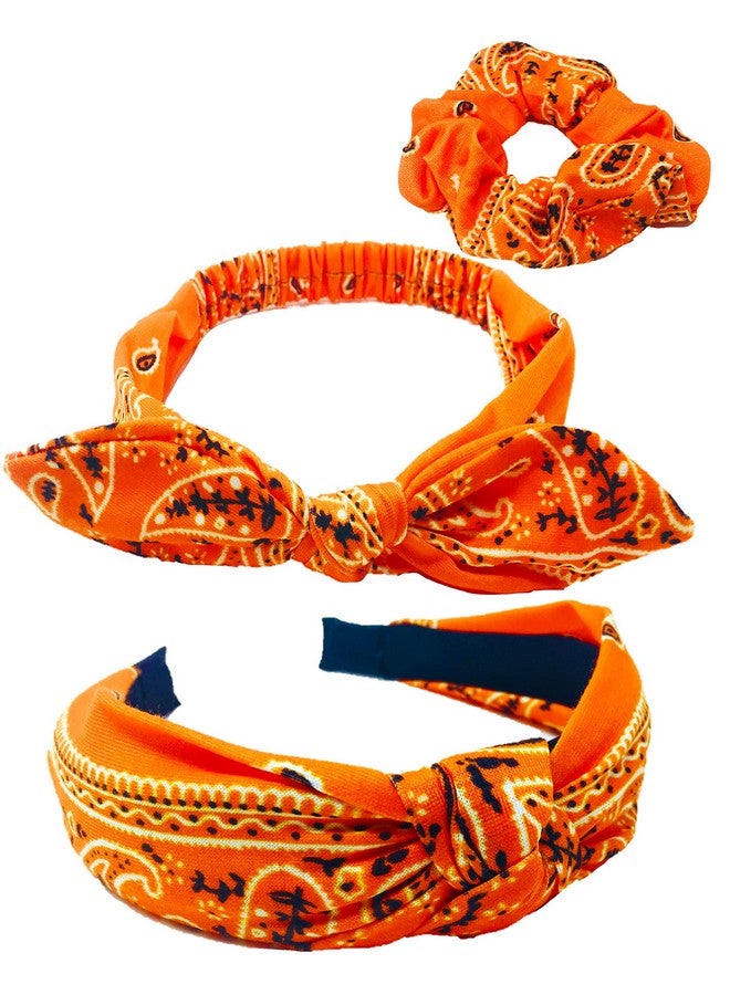 Shimmer Anna Shine Halloween And Fall Knotted Bandana Headbands And Scrunchies For Women And Girls (Orange Knotted Bandana) - Image 2