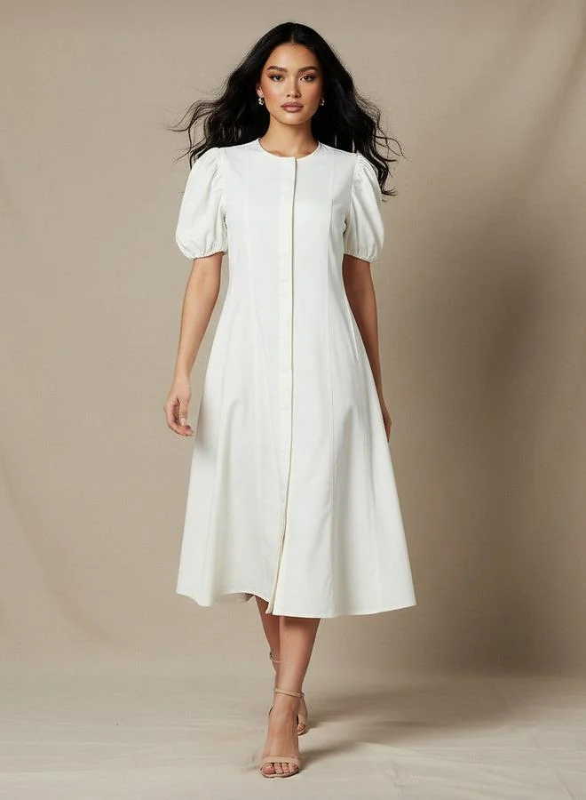 Splash FAV Shirt Midi Cotton Dress with Puff Sleeves