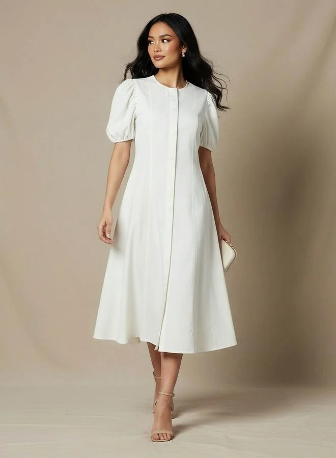 Splash FAV Shirt Midi Cotton Dress with Puff Sleeves