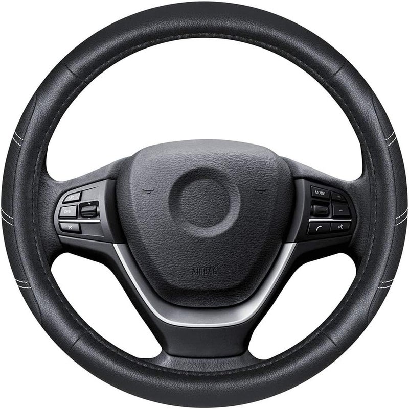 Elantrip Leather Steering Wheel Cover 15 1/2 to 16 inch Universal Large Soft Grip Breathable for Car Truck SUV Jeep Anti Slip Black - Image 2