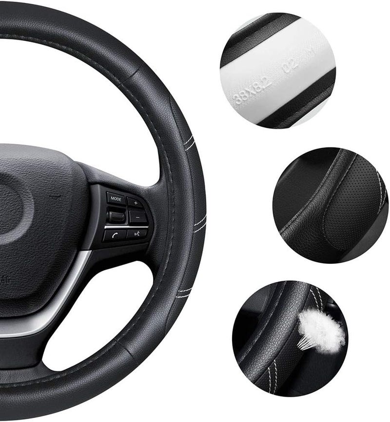 Elantrip Leather Steering Wheel Cover 15 1/2 to 16 inch Universal Large Soft Grip Breathable for Car Truck SUV Jeep Anti Slip Black - Image 5