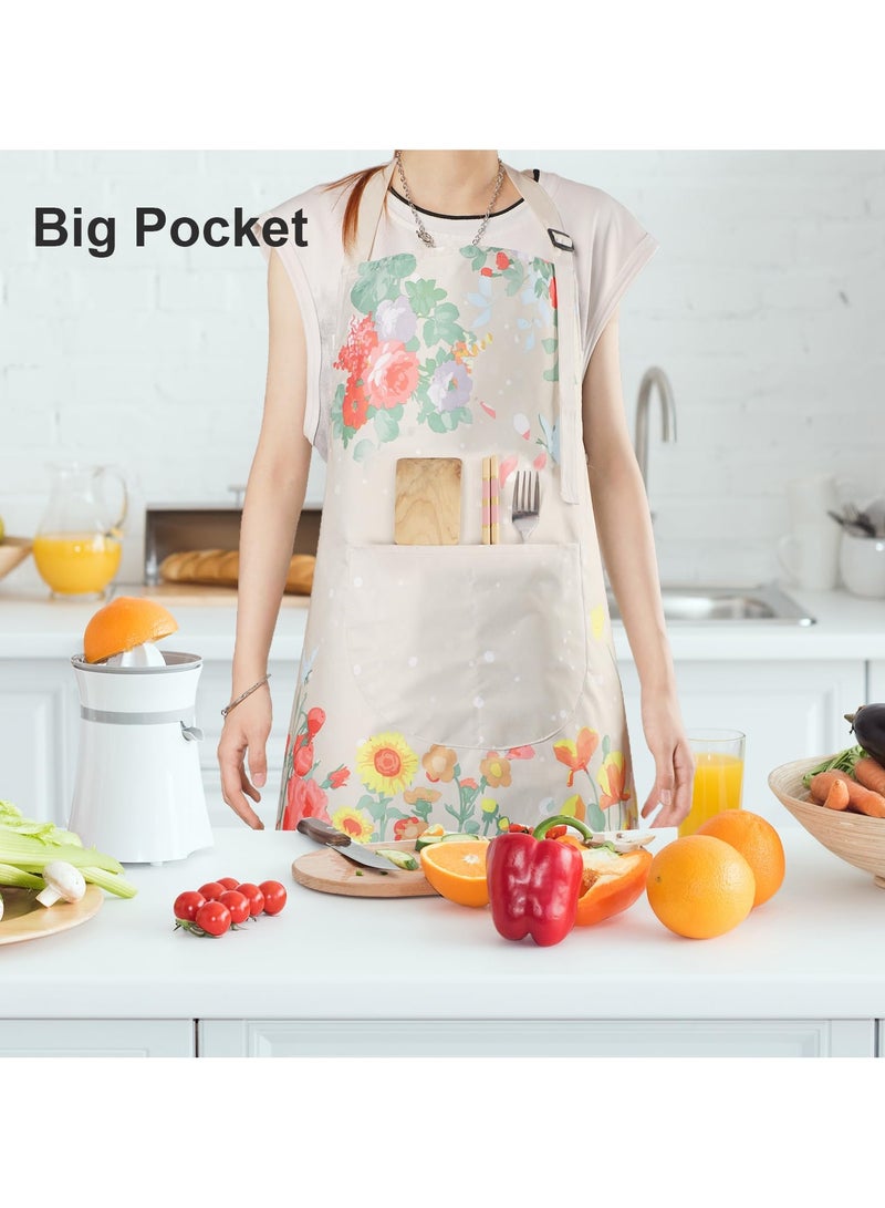 Apron for Women with Pockets, 2 Pcs Waterproof Floral Apron with Adjustable Neck Strap for Cooking, Baking, Gardening, Crafts - Image 5