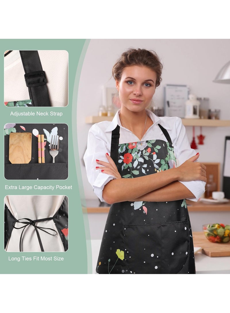 Apron for Women with Pockets, 2 Pcs Waterproof Floral Apron with Adjustable Neck Strap for Cooking, Baking, Gardening, Crafts - Image 3