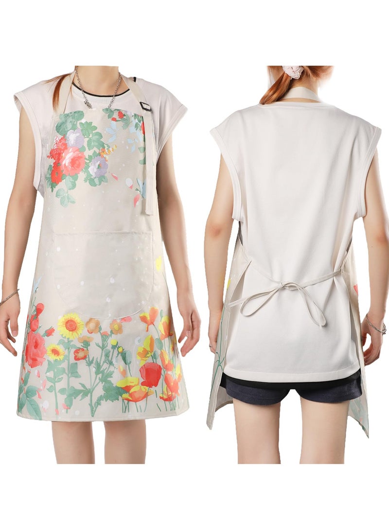 Apron for Women with Pockets, 2 Pcs Waterproof Floral Apron with Adjustable Neck Strap for Cooking, Baking, Gardening, Crafts - Image 4