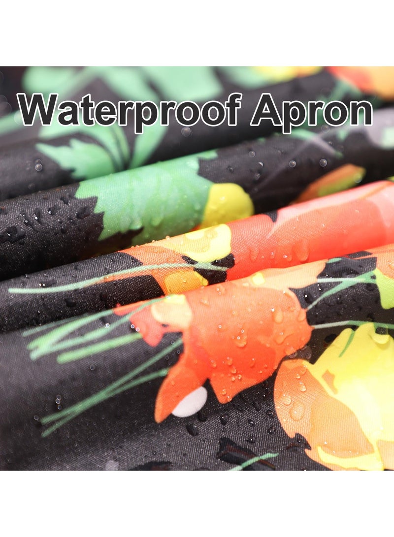 Apron for Women with Pockets, 2 Pcs Waterproof Floral Apron with Adjustable Neck Strap for Cooking, Baking, Gardening, Crafts - Image 2