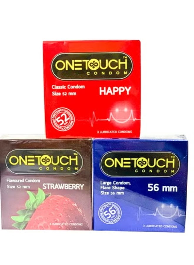 ون تاتش مجموعة واقيات ذكرية بنكهات متنوعة، علبة تحتوي على 3 قطع