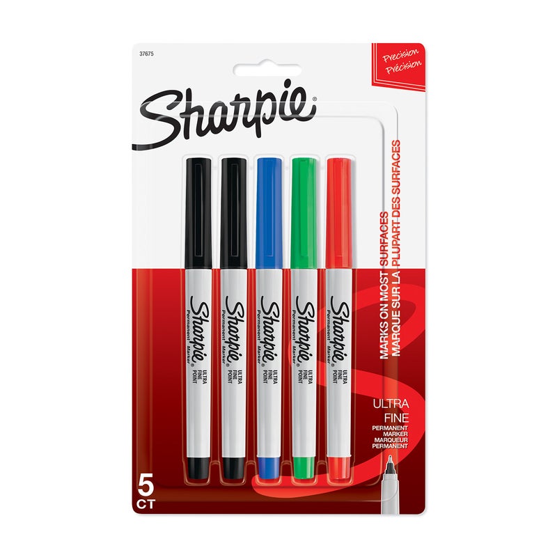 Sharpie 37675PP Permanent Markers, Ultra Fine Point, Assorted Colors, 5 Count - Image 1