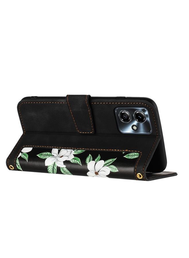 S-TOP Case For Motorola Moto G54 Floral Pattern Leather Phone Case with Lanyard - Image 4