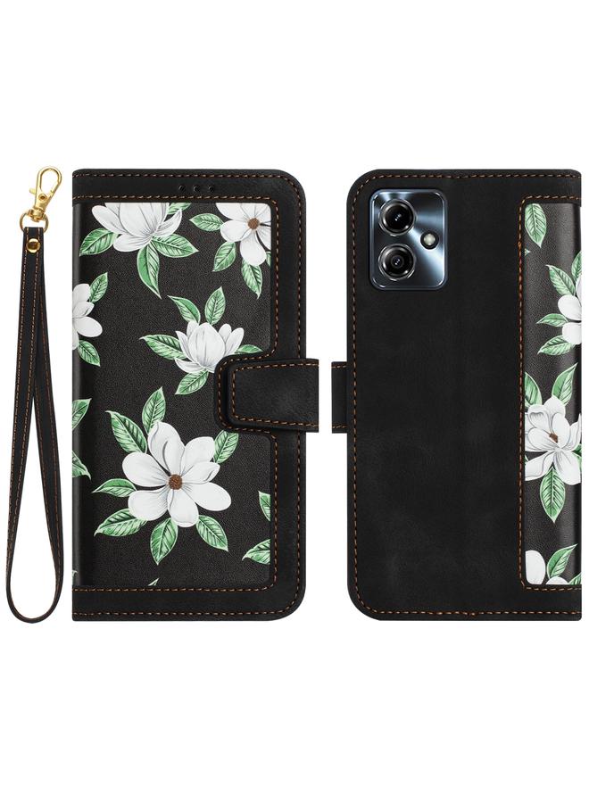 S-TOP Case For Motorola Moto G54 Floral Pattern Leather Phone Case with Lanyard - Image 1