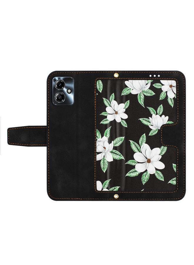 S-TOP Case For Motorola Moto G54 Floral Pattern Leather Phone Case with Lanyard - Image 3