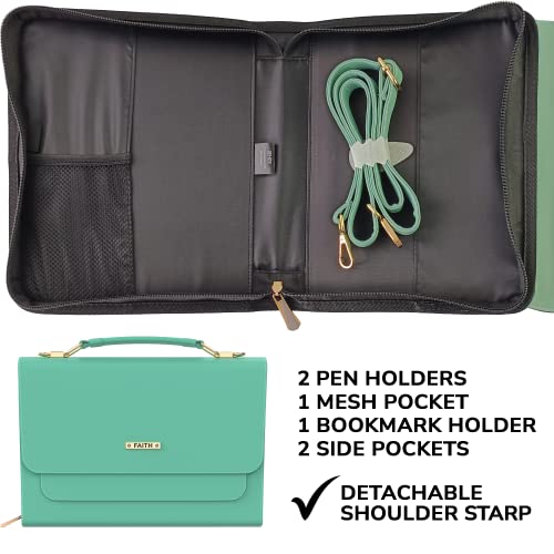 DEHITE Bible Bags for Women – Bible Carrying Case Large Size – Fits Book 9.7 x 7.4 x 1.9 in – Pen Slots – Zippered Pocket – Shoulder Strap – Premium PU Leather – Mint Purse Christian Gift - Image 5