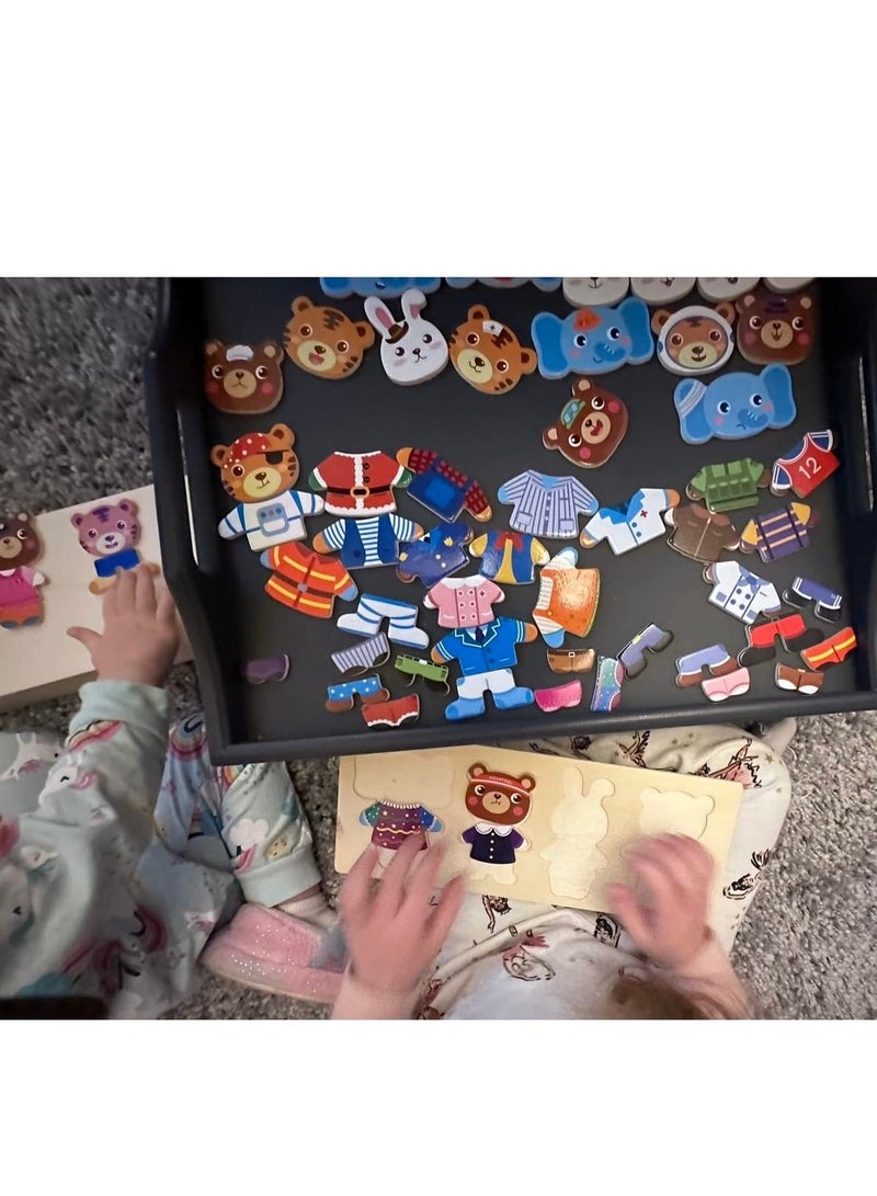 ألغاز خشبية ألغاز ملابس الحيوانات الخشبية للأطفال ألغاز للأطفال الصغار ألغاز الحيوانات الكرتونية التعليمية للأولاد والبنات من عمر 2-5 هدايا مثالية للأطفال - Image 5