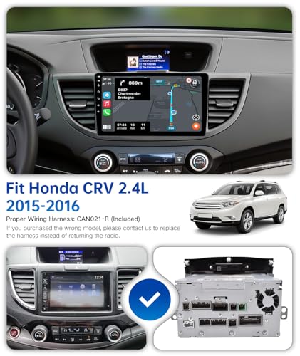 ViaBecs 10.2" Wireless Apple Car Play Radio for Honda CRV 2.4L 2015–2016, Touch Screen Car Stereo Android Auto, 6G +128G, GPS Navigation, WiFi, Bluetooth, DSP 48-EQ, SWC (CAN021-R Harness) - Image 2