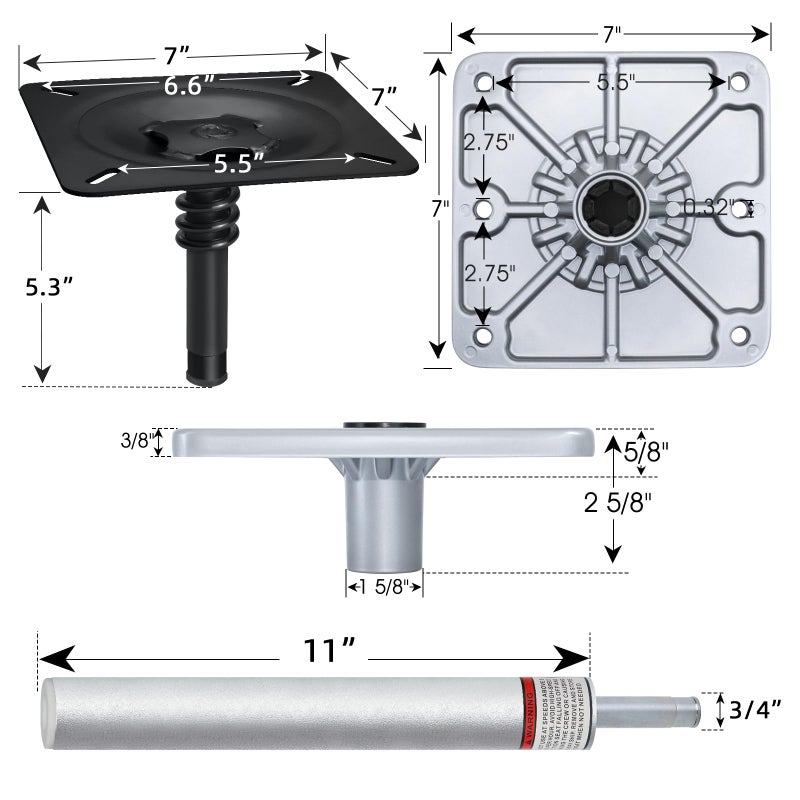 Boat Seat Pedestal Base Mount Kit Package with Lock in 3/4 Boat Seat Pin Post u0026 7 x 7 Marine Base Pedestal Plate u0026 Mount for Marine Pontoon Fishing Bass - Image 2