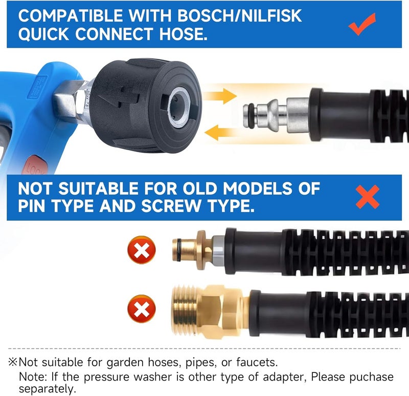 مسدس غسيل عالي الضغط مع دوار، محول متوافق مع Nilfisk/Bosch، موصل سريع 1/4 بوصة، 5 فوهات - مسدس رغوة غسيل السيارات - Image 4