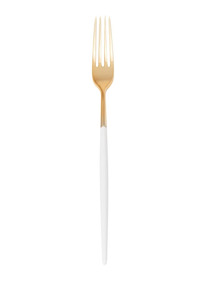 Restaurantware-Moderna 7.5 Inch Fancy Disposable Flatware, 50 Durable Plastic Flatware - With White Handle For Grip, Heavy-duty, Gold Plastic Forks, Easily Disposable Or Restaurants - Image 1