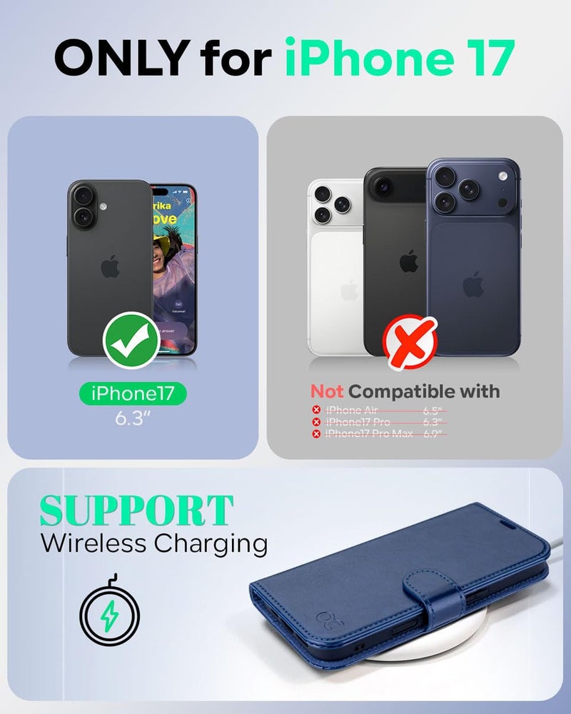 OCASE Compatible with iPhone 17 Wallet Case, PU Leather Flip Folio Case with Card Holders RFID Blocking Kickstand [Shockproof TPU Inner Shell] Phone Cover 6.3 Inch 2025, Blue - Image 2