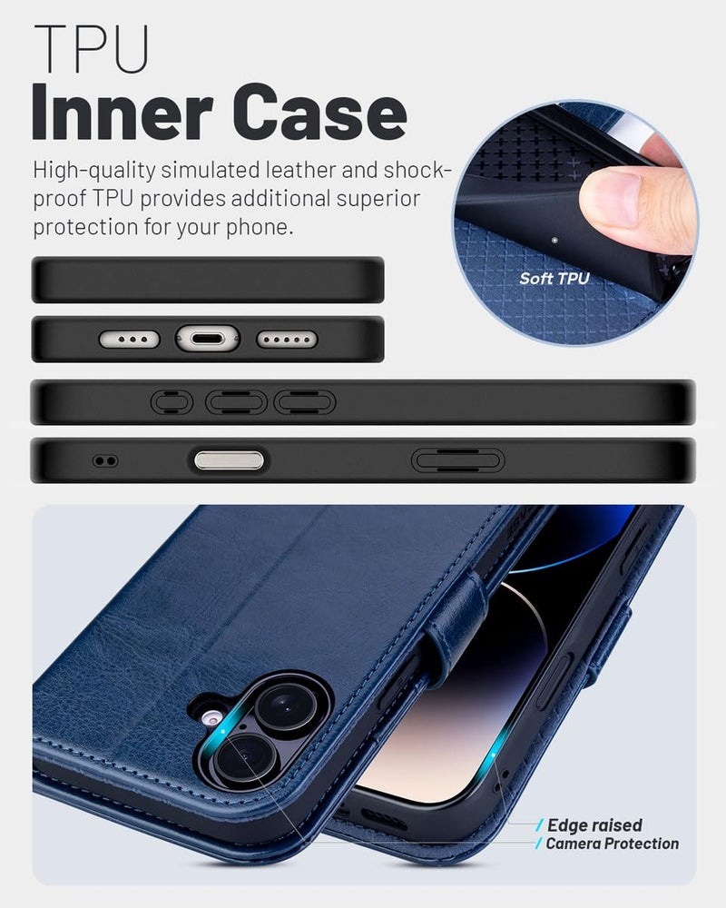 OCASE Compatible with iPhone 17 Wallet Case, PU Leather Flip Folio Case with Card Holders RFID Blocking Kickstand [Shockproof TPU Inner Shell] Phone Cover 6.3 Inch 2025, Blue - Image 5