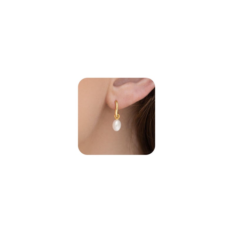 Robaice 14K Gold Plated Pearl Dangle Earrings for Women, Irregular Small Pearl Drop Huggie Hoop Earrings, Hypoallergenic Dainty Gold Wedding Earrings Jewelry Gifts for Women - Image 1