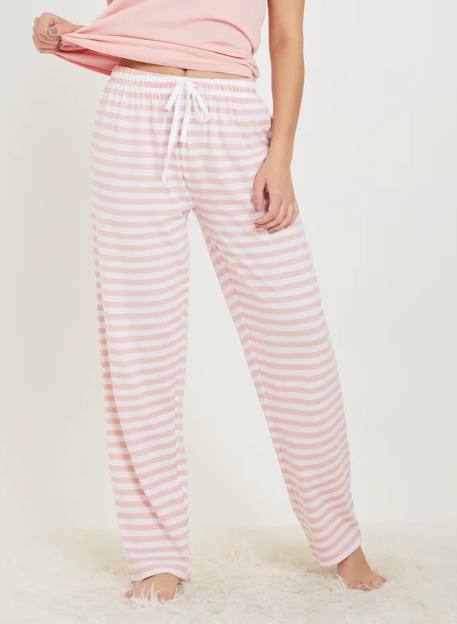 ستايلي Styli Cotton Striped Pocket T-Shirt and Pyjama Set