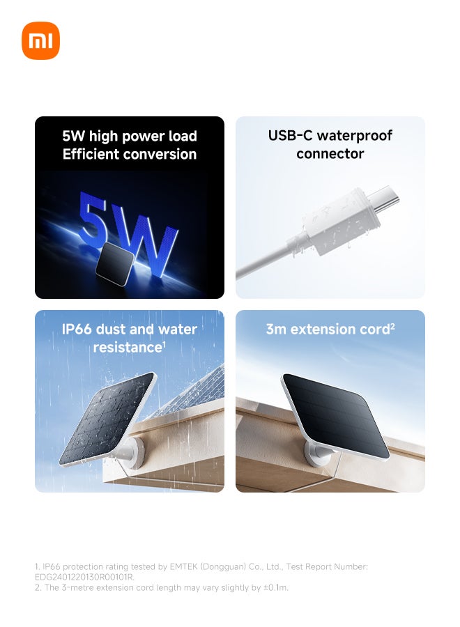 Xiaomi Outdoor Camera Solar Panel (BW Series) | Compatible with Xiaomi Outdoor Camera BW300 and BW500 | IP66 dust and water-resistance | USB-C Charging 5W high power load | White - Image 3