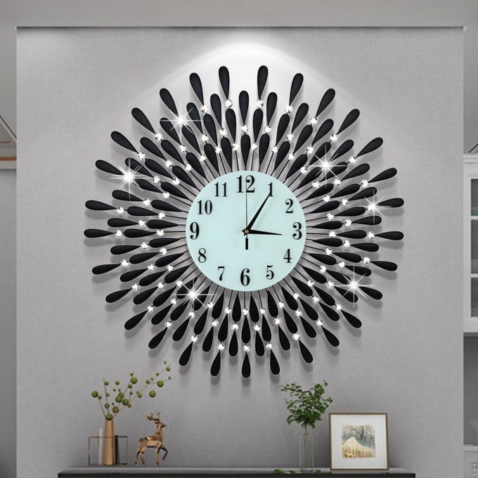 LARGE WALL CLOCK NONTICKING SILENT MODERN METAL BIG CLOCKS DECORATIVE WALL CLOCKS FOR LIVING ROOM DINING ROOM BEDROOM DECOR DIA 28 INCH BLACK