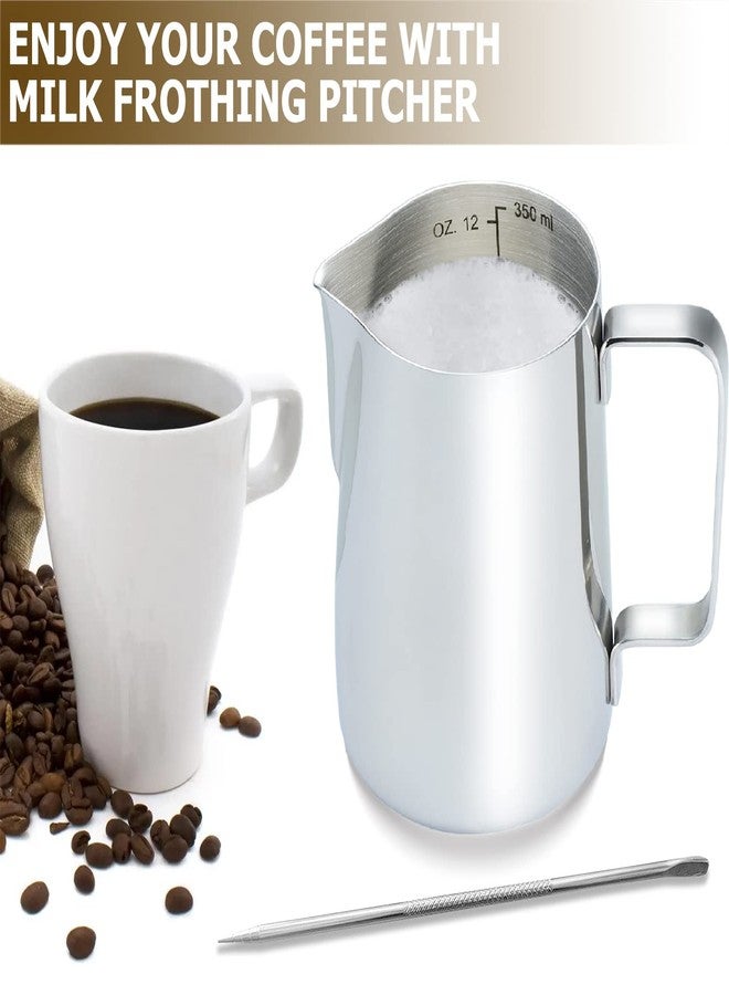 CAMKYDE Stainless Steel Milk Frothing Pitcher 12 oz, Espresso Steaming Pitcher with Decorating Pen for Espresso Machines, Cappuccino, Latte Art (Silver) - Image 3