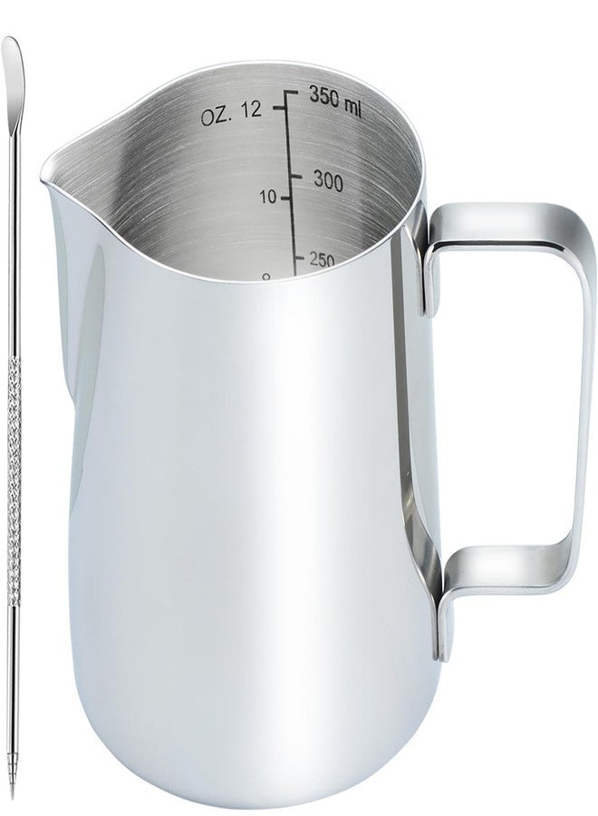 CAMKYDE Stainless Steel Milk Frothing Pitcher 12 oz, Espresso Steaming Pitcher with Decorating Pen for Espresso Machines, Cappuccino, Latte Art (Silver) - Image 1