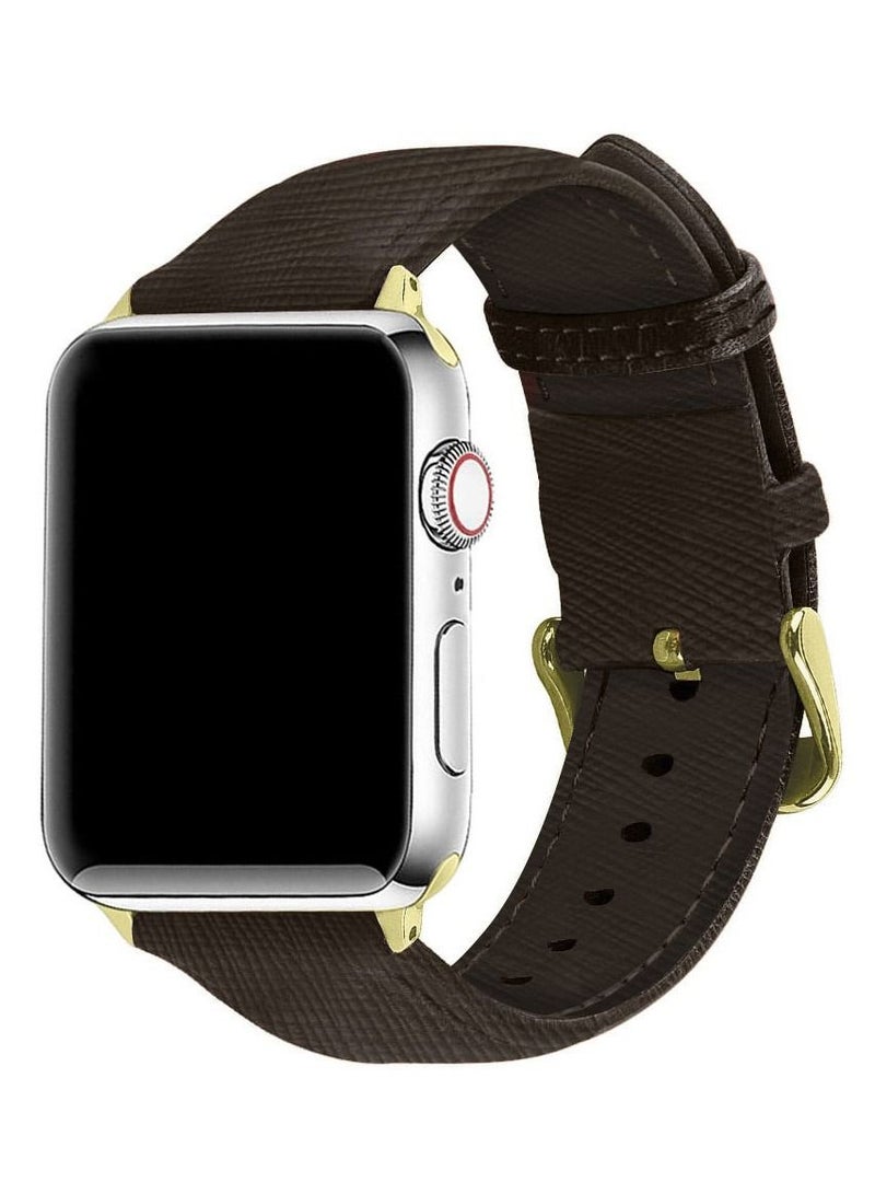 CATANES Apple Watch Band 49mm/45mm/44mm Premium Leather Band Buckle Strap Wristband Dark Brown 