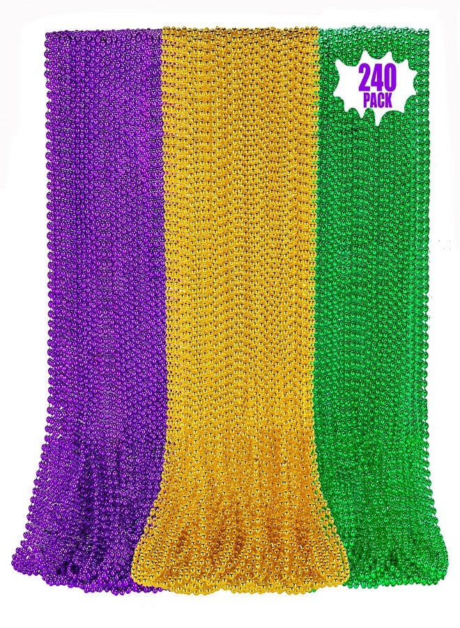LINSIRON 240 Pcs Purple Gold Green Bead Necklace, 33 Inch Mardi Gras Christmas Beads, Bulk Metallic Party Beads for Mardi Gras Parade , St Patricks Day, Wedding, Birthday, Pirate Party, Carnival Party - Image 1