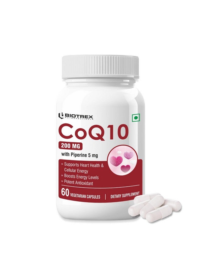 Biotrex Nutraceuticals High Bioavailabilty Coq10 200mg With 95% Purity Piperine 5mg (Coenzyme Q10) - 60 Vegetarian Capsules - Image 1