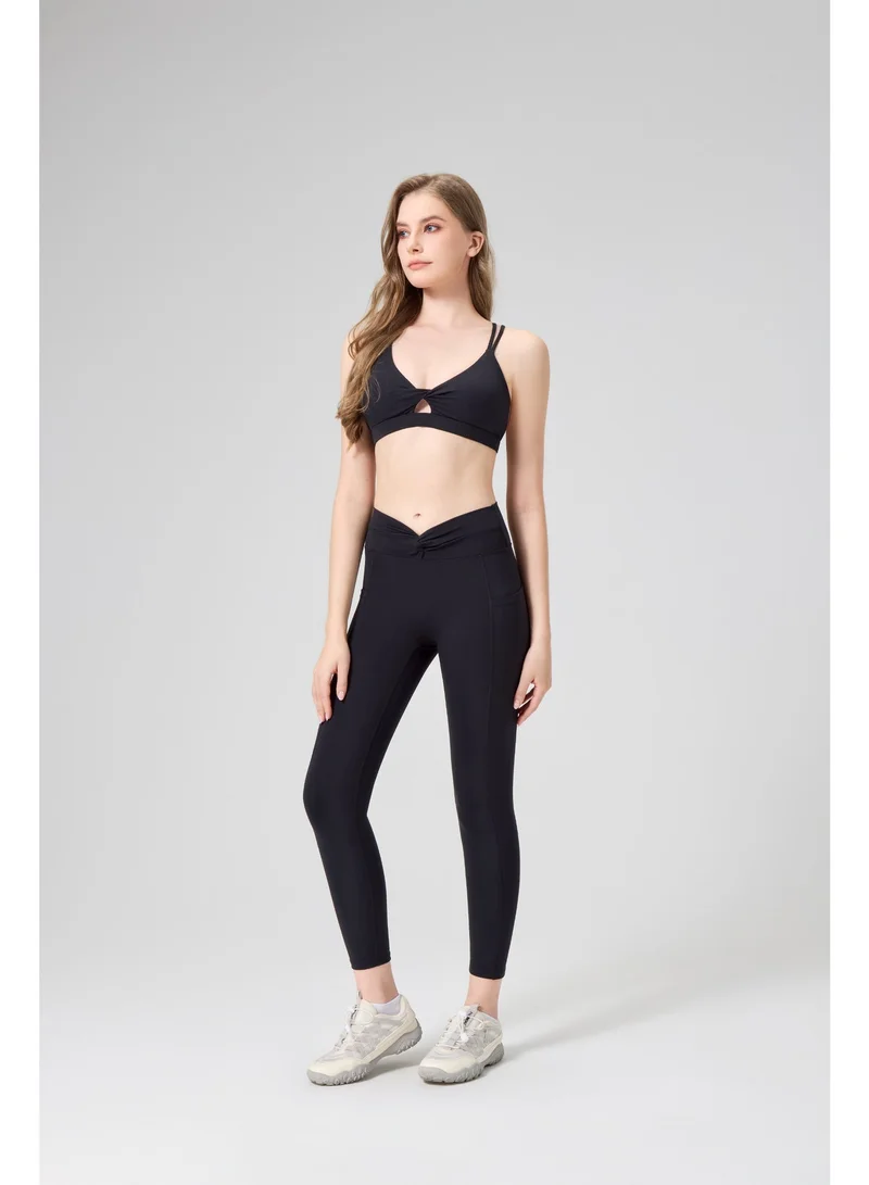 أﻣورﻛس بنطال اليوغا النسائي عالي الخصر من AMORXE - تصميم ملتوي، تحكم في البطن، جيوب جانبية، سروال يوجا مطاطي لتدريب اللياقة البدنية والجري، صغير أسود