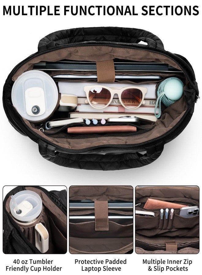 Bagstellar Puffer Tote Bag for Women, Lightweight Puffy Work Handbag Teacher Nurse Quilted Shoulder Bag for School Travel Gym, Black, Large - Image 4