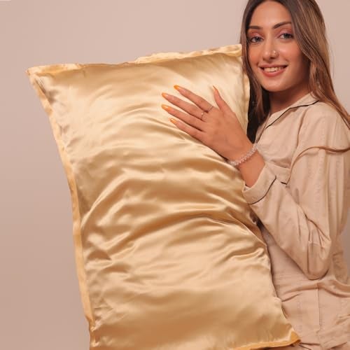 Furbo 100% Pure Mulberry Silk Pillowcases for Hair & Skin | Anti-Acne | Anti-Frizz | Hypoallergenic | Breathable | Cooling | Soft Luxury Pillow Covers – Champagne Gold (Pack of 2 | Standard Size) - Image 4
