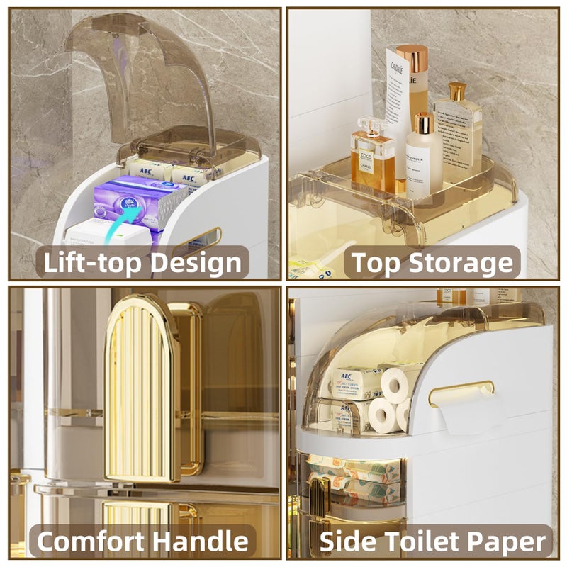 FORYUSE 3-Tiers Slim Bathroom Storage Cabinet Narrow Waterproof Plastic Floor Organiser with Drawers Tissue Box Wheels for Small Kitchen Laundry Living Room Toilet - Image 3