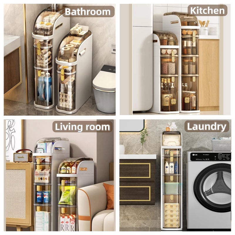 FORYUSE 3-Tiers Slim Bathroom Storage Cabinet Narrow Waterproof Plastic Floor Organiser with Drawers Tissue Box Wheels for Small Kitchen Laundry Living Room Toilet - Image 5