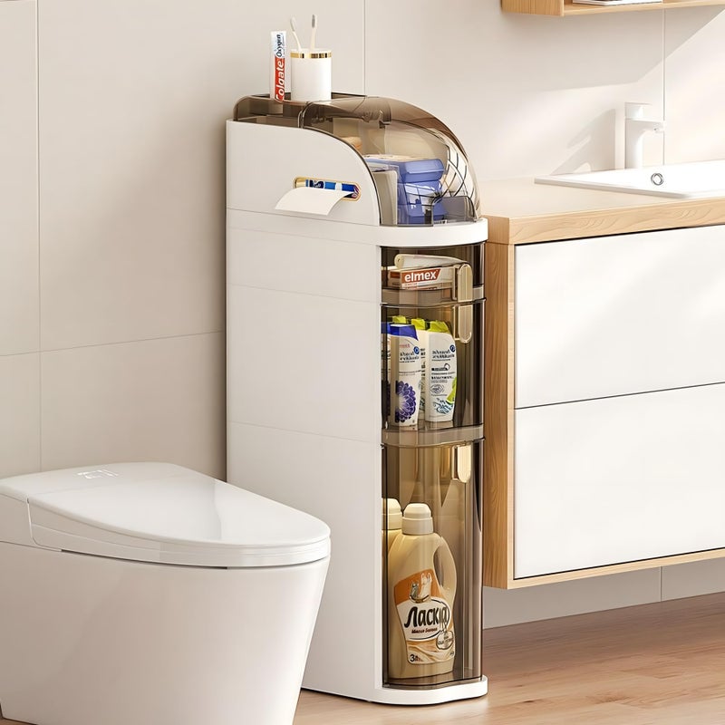 FORYUSE 3-Tiers Slim Bathroom Storage Cabinet Narrow Waterproof Plastic Floor Organiser with Drawers Tissue Box Wheels for Small Kitchen Laundry Living Room Toilet - Image 1