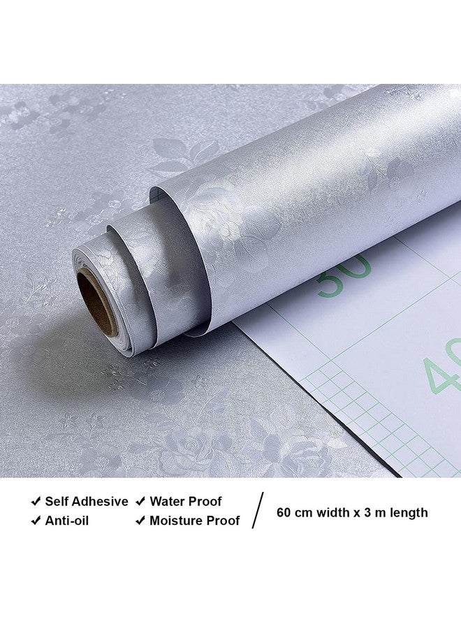 Wolpin Wall Stickers Botanical Wallpaper Grey Rose (45 x 300 cm) Flowers for Bedroom Wall Decor Embossed Self Adhesive, DIY Decals Living Room, Stainless Grey - Image 3