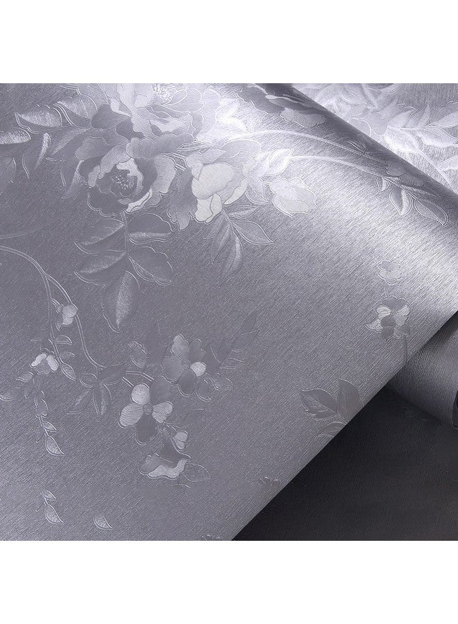 Wolpin Wall Stickers Botanical Wallpaper Grey Rose (45 x 300 cm) Flowers for Bedroom Wall Decor Embossed Self Adhesive, DIY Decals Living Room, Stainless Grey - Image 1