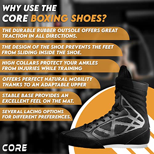 CORE Boxing Shoes - Lightweight Boxing Shoes for Men & Women - Boxing Training Shoes with High Support – High Traction Boxing Boots Black 12 US - Image 5