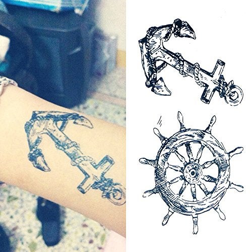 Oottati 2 Sheets Small Cute Temporary Tattoo Stickers Riding Boat Anchor Arm