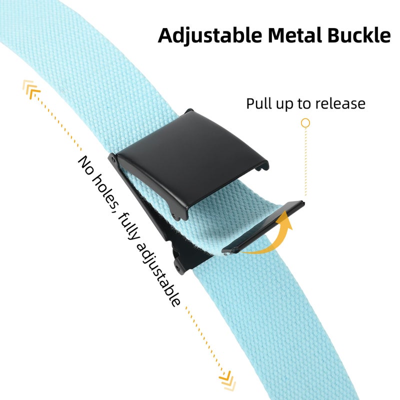 Mile High Life Cut To Fit Canvas Web Belt Size Up to 52" with Flip-Top Solid Black Military Buckle (Sky Blue) - Image 4