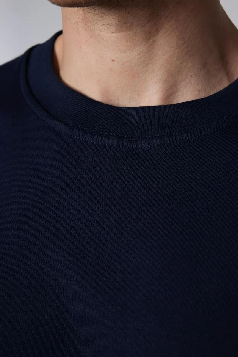 تودورس Oversize Wide Cut Cotton Soft Textured Basic Crew Neck Navy Blue T-Shirt